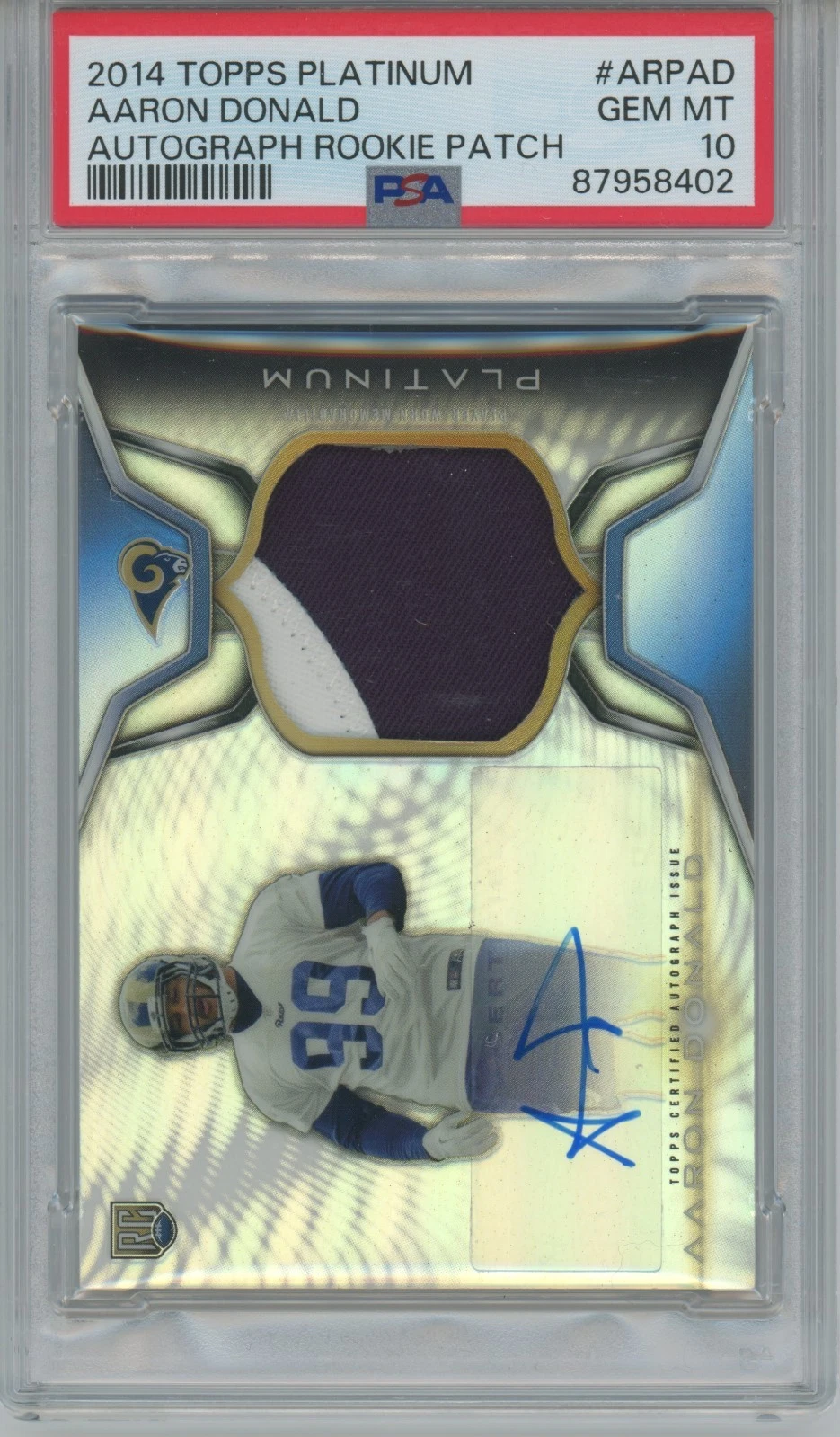 2014 Topps Platinum Aaron Donald Auto RK 2-Clr Patch #/99 #ARPAD PSA Gem Mint 10