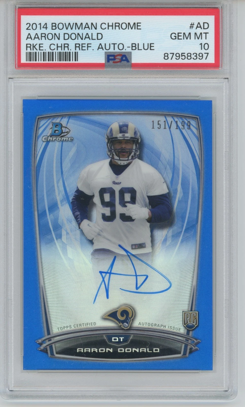 2014 Aaron Donald Bowman Chrome Blue Refractor RC Auto /199 PSA Gem Mint 10