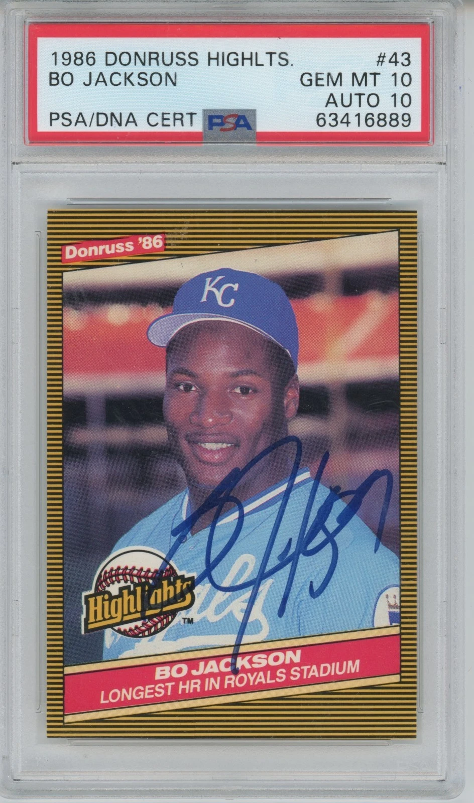 1986 Donruss Highlights #43 Bo Jackson RC OnCard Auto PSA 10 PSA GEM MT 10