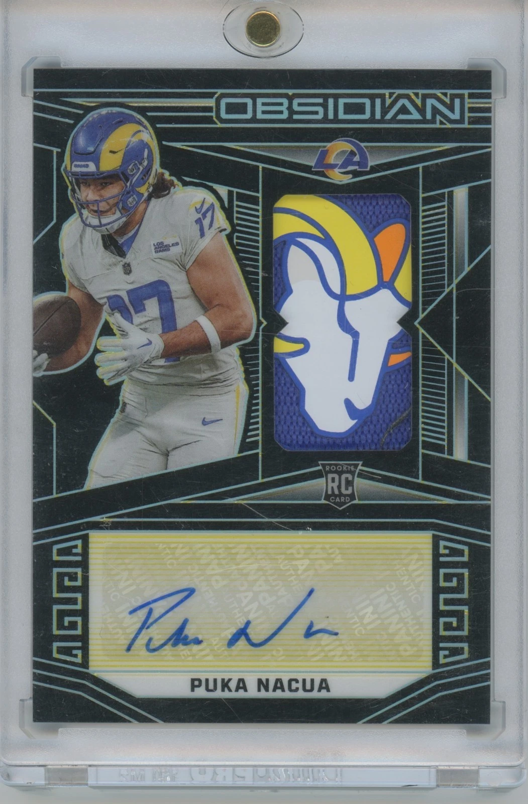 2023 Panini Obsidian Puka Nacua Rams Head Logo Patch Auto #2/10 RC