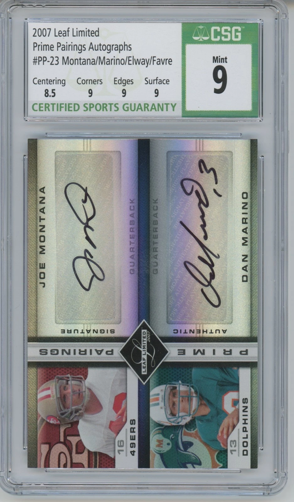 2007 Leaf Limited Prime Pairings QUAD AUTO Montana Marino Elway Farve 3/10 MT 9